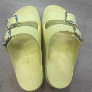 J Slides Bright Yellow Buckle Sandals